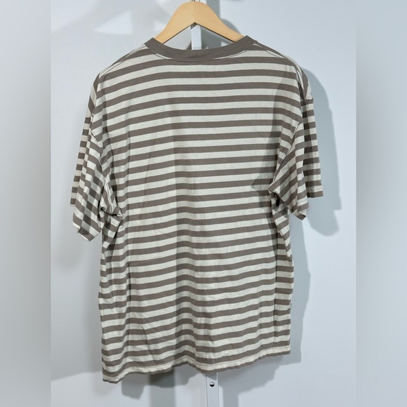 Abercrombie & Fitch SoftAF Striped Oversized Pocket Tee – Taupe & Cream, Size L - Picture 4 of 5